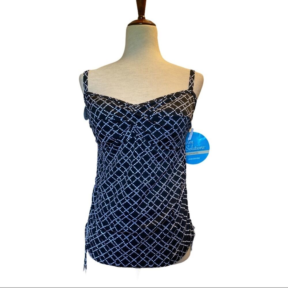 Swim Solutions Tankini Top Underwire Support Sweetheart Neck Black White Size 10
